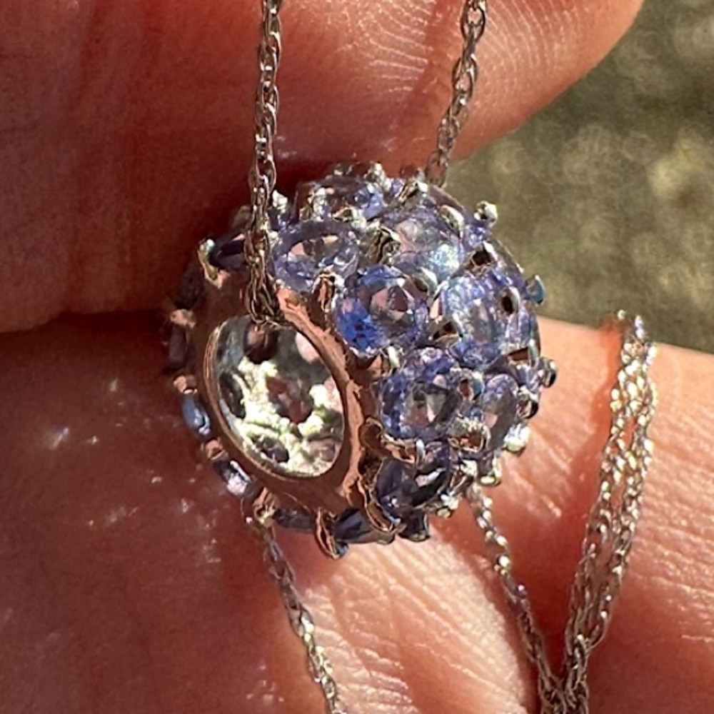 14k White Gold Tanzanite Pendant Bead & “18.25 Inch Chain - Picture 5 of 16
